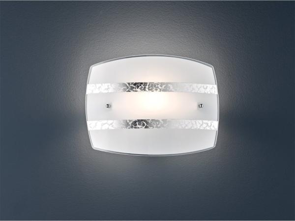Moderne LED Wandleuchte Weißer Glasschirm mit Dekorstreifen in Silber, B: 30cm