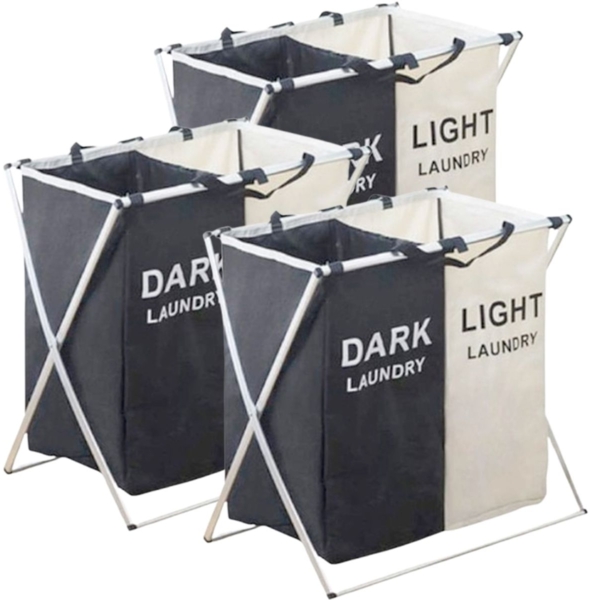 2 Fächer Wäschekorb Wäschesammler Wäschesortierer Faltbar