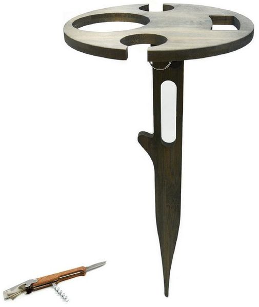 UNUS GARDEN Klapptisch Weinhalter klappbar,Weintisch aus Bambus (2-St, Höhe: ca. 43 cm), Gartentisch, Beistelltisch, Getränkehalter, Campingtisch