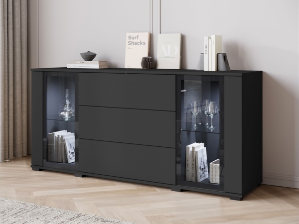 Kommode Clarkoy SB 150 2D3S (Farbe: Schwarz, mit weißer LED Beleuchtung) Bild 2