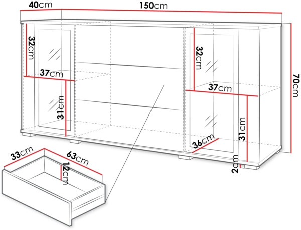 Kommode Clarkoy SB 150 2D3S (Farbe: Schwarz, mit weißer LED Beleuchtung) Bild 5