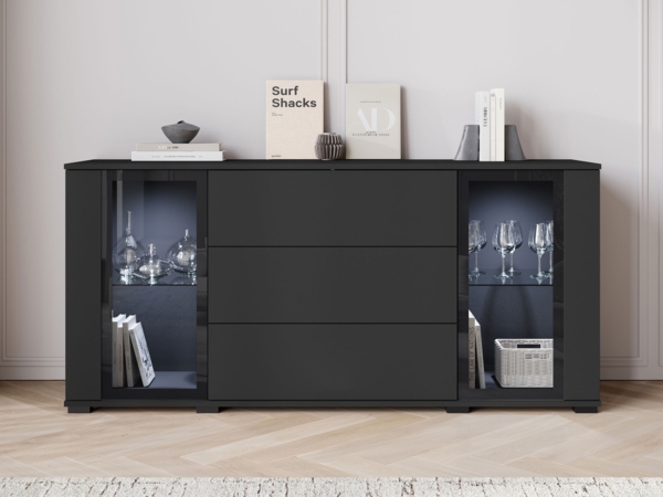 Kommode Clarkoy SB 150 2D3S (Farbe: Schwarz, mit weißer LED Beleuchtung) Bild 3