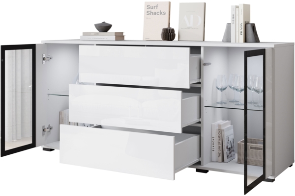 Kommode Clarkoy SB 150 2D3S (Farbe: Schwarz, mit weißer LED Beleuchtung) Bild 4