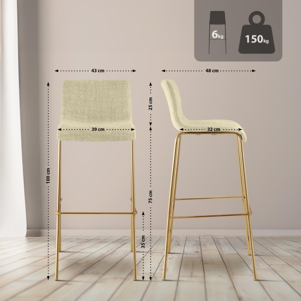 CLP Barhocker Hover stapelbar Stoffbezug Vierfußgestell Goldoptik bis 150 kg,creme Bild 2