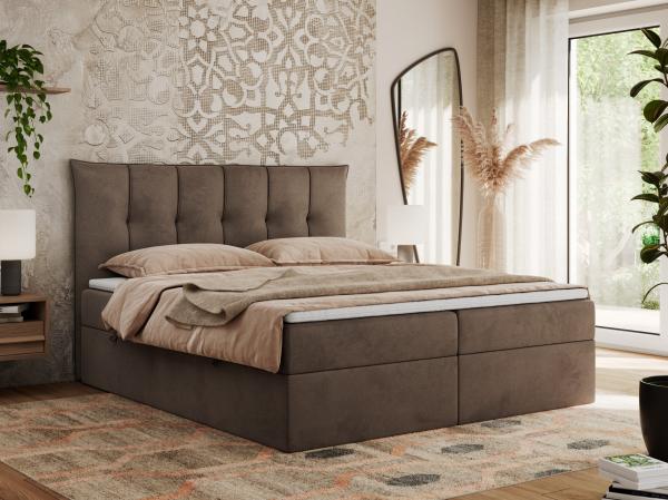 Boxspringbett, Polsterbett mit Bettkasten - PREMIUM-10 - 140x200cm - Braun Velours - H4