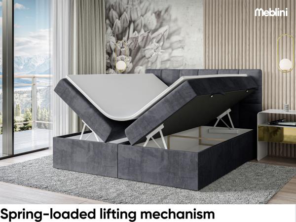 MEBLINI Boxspringbett TAPO 2 140x200 cm mit Bettkasten - H4/Dunkelgrau Samt Polsterbett - Doppelbett mit Topper & Taschenfederkern-Matratze Bild 3