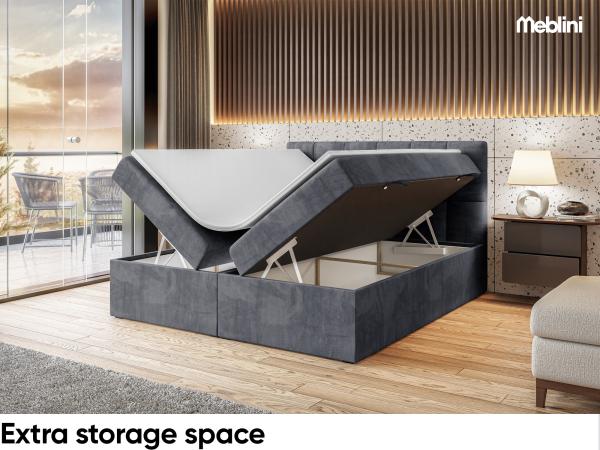 MEBLINI Boxspringbett TAPO 2 140x200 cm mit Bettkasten - H4/Dunkelgrau Samt Polsterbett - Doppelbett mit Topper & Taschenfederkern-Matratze Bild 5