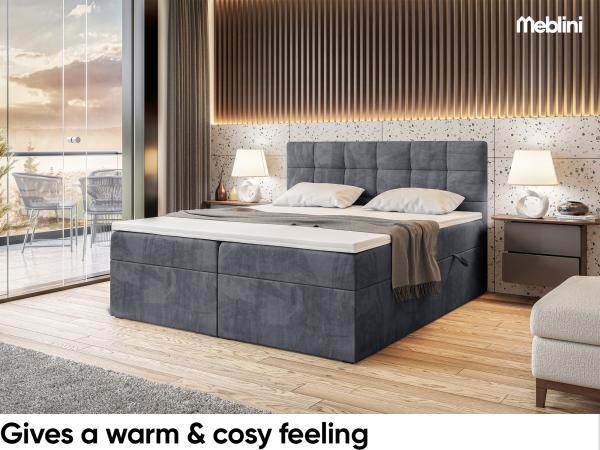 MEBLINI Boxspringbett TAPO 2 140x200 cm mit Bettkasten - H4/Dunkelgrau Samt Polsterbett - Doppelbett mit Topper & Taschenfederkern-Matratze Bild 4