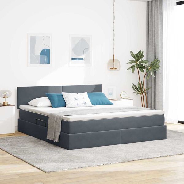 vidaXL Bett mit Stauraum und LED mit LED Dunkelgrau 160 x 200 cm Samt 3371344