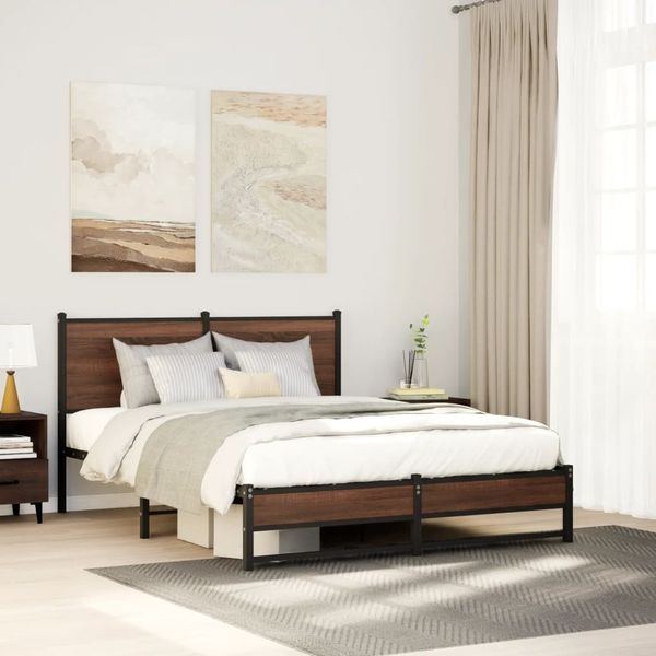 vidaXL Metallbett ohne Matratze Braun Eichen-Optik 140x200 cm 4007941