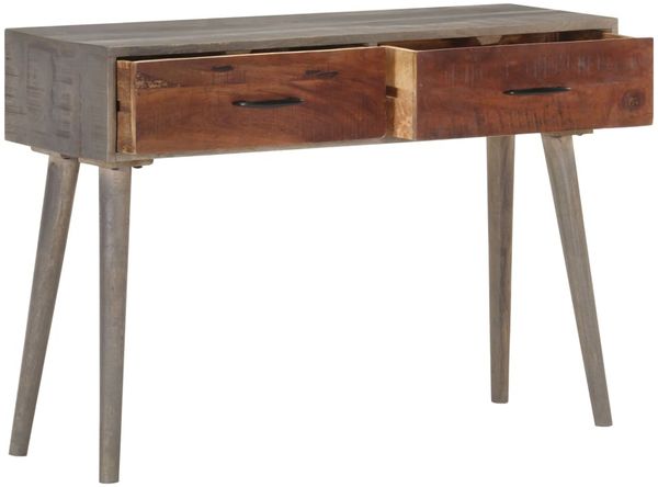 Konsolentisch, Beistelltisch, Konsole Grau 110x35x75 cm Raues Mango-Massivholz
