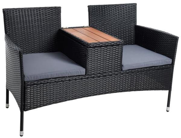 Estexo Gartenbank, 2-Sitzer, Stahl/Polyrattan/Holz/Polyester Schwarz, 136 x 56 x 83 cm