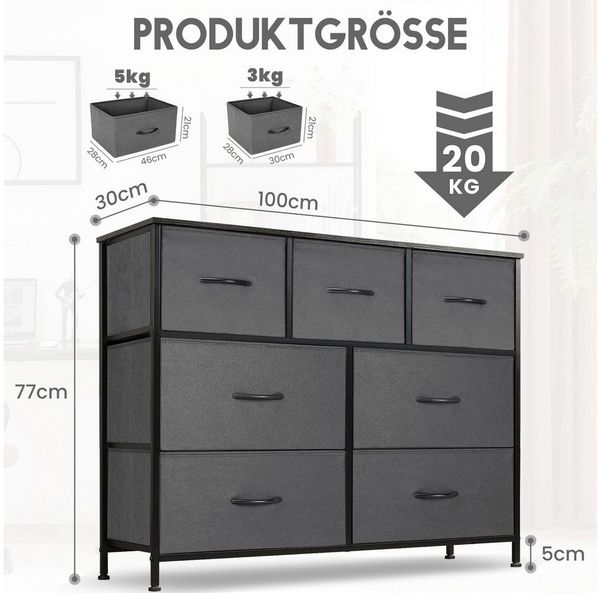 DUMOS Schubkastenkommode Kommode mit Stoffschubladen Stauraumschrank Schubladenschrank (Schubladenkommode), Mit 4, 5, 7, 8, 9 Schubladen