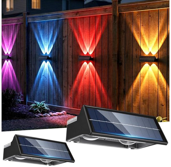 oyajia LED Solarleuchte LED Solarlampe für Außen Einstellbar Solarlampen für Außen RGB 4 Modus, LED fest integriert, RGB, RGB 9 Farben Solarleuchte für Zaun Wand Terrasse Garten Balkon Deko