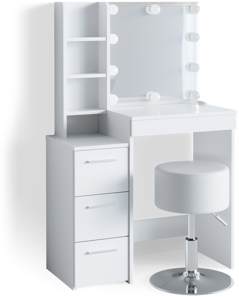 Schminktisch Meryl Weiß 80 cm mit LED Beleuchtung und Hocker Vicco