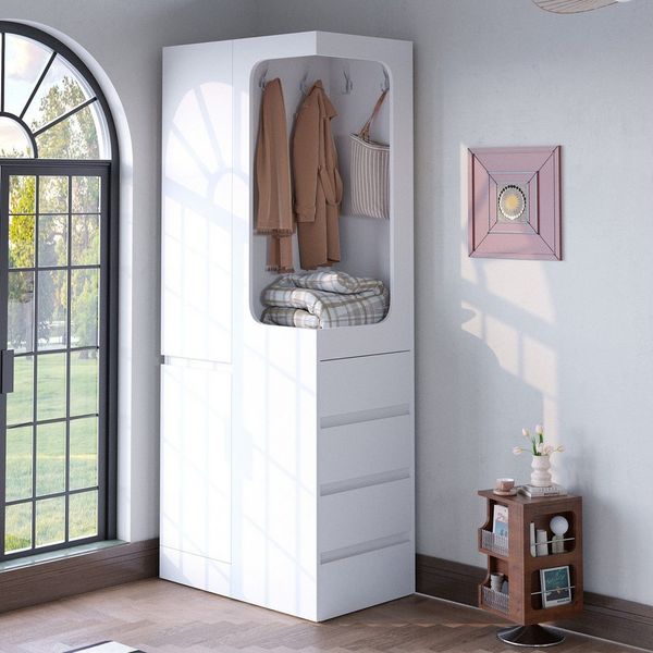 OKWISH Kleiderschrank Schrank (mit 4 Schubladen & offenem Hängefach, 1 Tür, 70×40×170 cm)