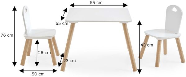 Kindermöbel 3er Set (B/H/T: 55x43x55 cm) in Weiß und Pinie Nachbildung Bild 3