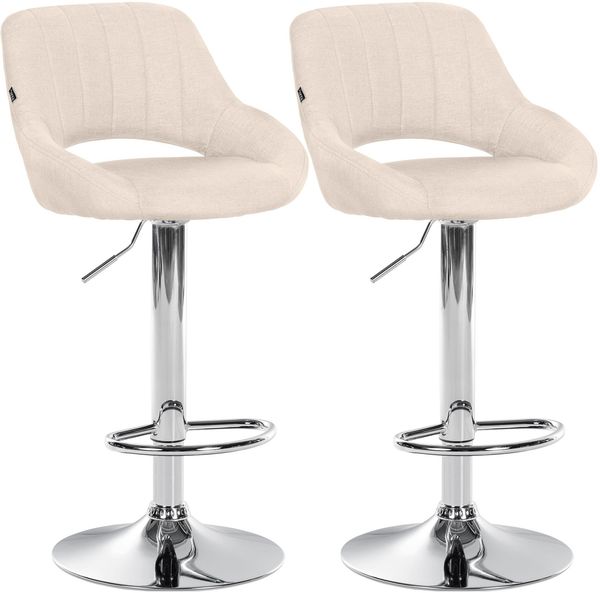 CLP 2er Set Barhocker Milet Stoffbezüge höhenverstellbar drehbar mit Rückenlehnen,creme Metall in Chromoptik