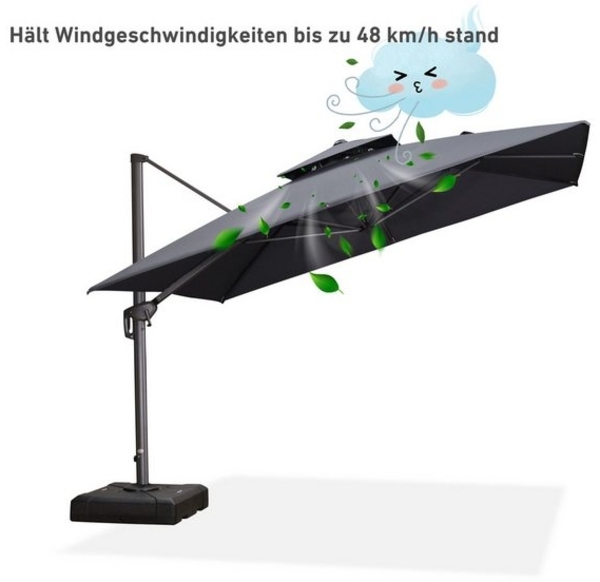 PURPLE LEAF Ampelschirm Außenbereich Alu Doppeldach Sonnenschirm Sonnenschirm, Terrassenschirm, LxB: 300,00x300,00 cm, für Terrasse, Balkon Bild 4