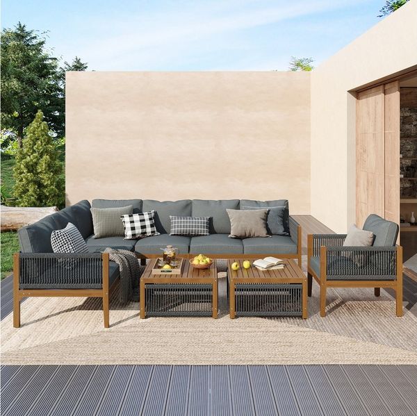 Celya Gartenlounge-Set Gartenmöbel Set für 7-8 Personen, mit Sofa,Tisch und Kissen
