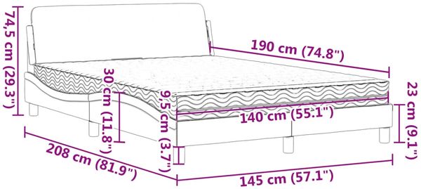 vidaXL Bett mit Matratze "Dover" Schwarz 140x190 cm Samt 3208393 Bild 9