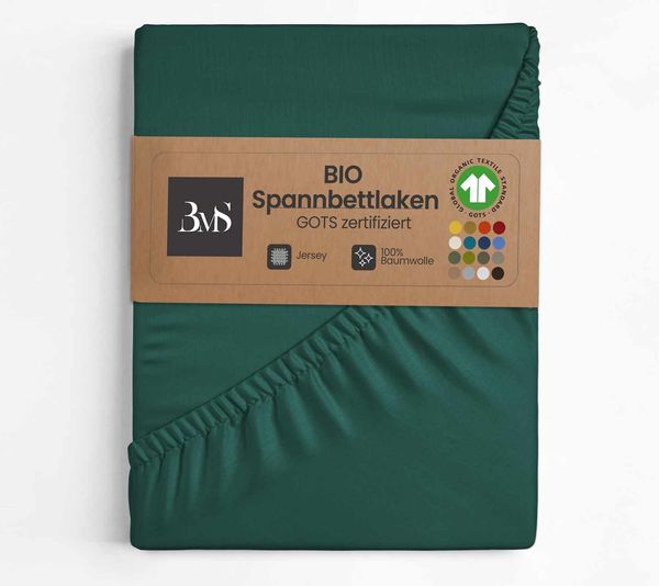 GOTS Bio Jersey Spannbettlaken petrol grün 180x190 – 200x200 cm Höhe bis 23cm