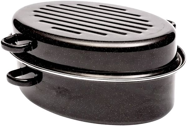 BEMUS Gänsebräter oval - 38cm - Stahl-Emaille mit Chromring / Bräter
