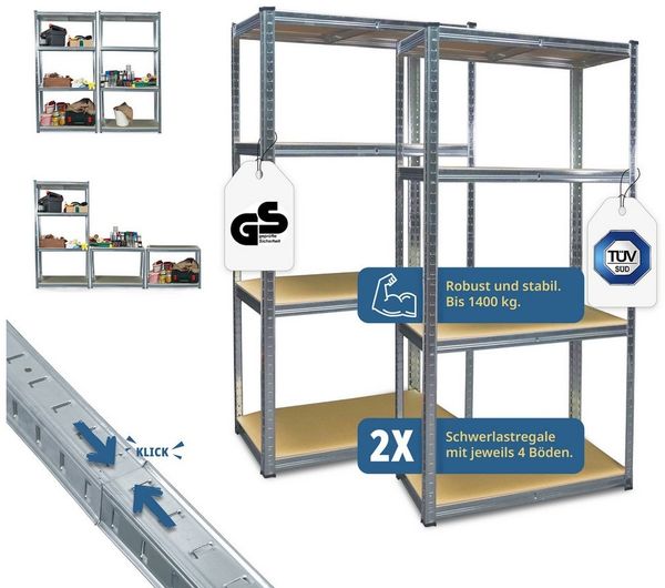 Grafner® Doppel Schwerlastregal 1,60m Werkstattregal 1400kg Traglast Steckregal Lagerregal Kellerreg