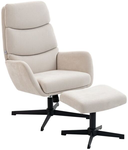 HOMCOM Relaxsessel mit hoher Rückenlehne, Leinenoptik (Fernsehsessel, 2-St, Loungesessel mit Hocker), für Wohnzimmer, Schlafzimmer, Beige