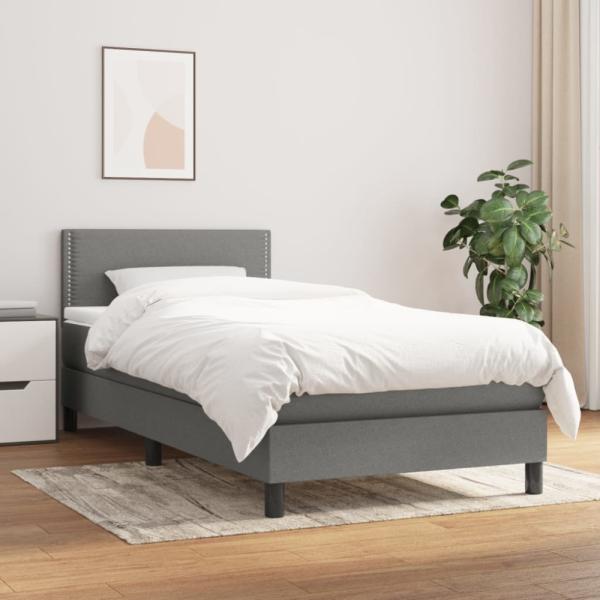 vidaXL Boxspringbett mit Matratze Dunkelgrau 90x200 cm Stoff 3139946
