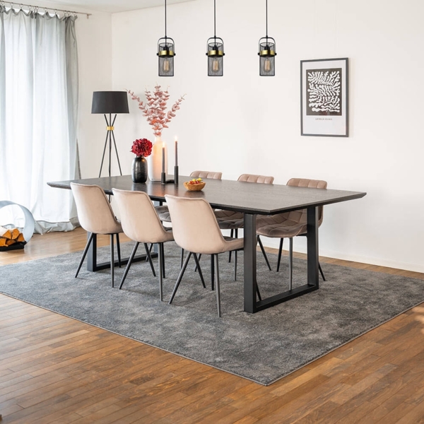 HOME DELUXE Essgruppe Eckig AVENCIA inkl. U-Fuß - 240 x 120 cm Dark Oak 6 Stühle Hellbraun