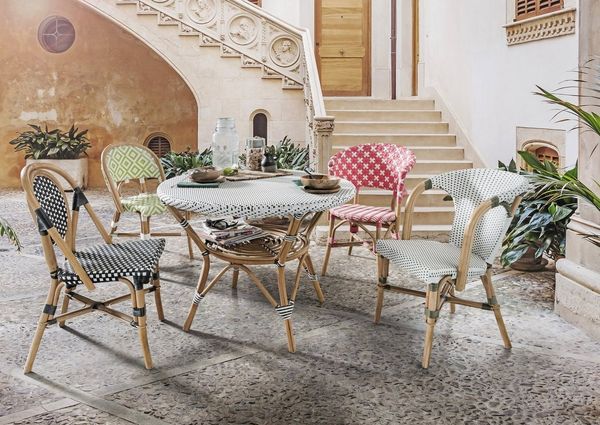 More2Home Bistrostuhl FASHION 2er-Set, Rattan/Polygeflecht rot/weiß