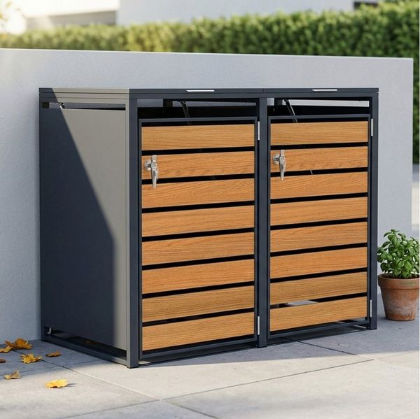 GARLIVO Mülltonnenbox Azalee 2er Mülltonnenbox 240L - wetterfest und langlebig, Verschließbare Mülltonnenverkleidung -modernes Design als Sichtschutz