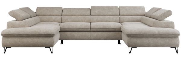 Mks Möbel 'Peter U' Wohnlandschaft mit Bettkasten, Bettfunktion & einstellbaren Kopfstützen, Beige, Stoff, mit Topper Bild 7