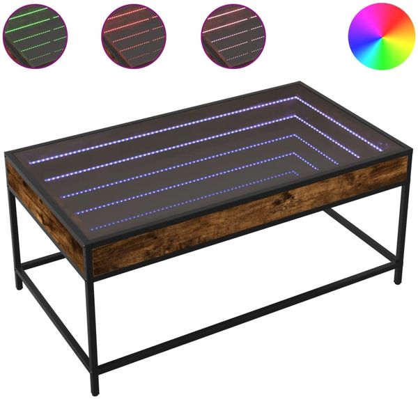 Couchtisch, Sofatisch mit Infinity-LED Räuchereiche 90x50x41 cm