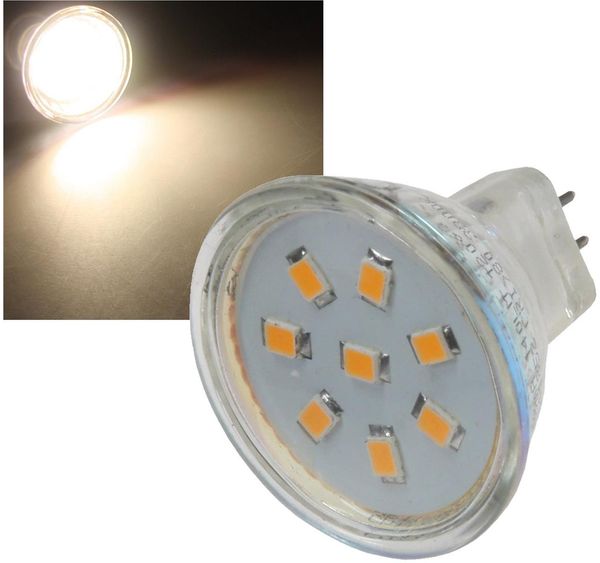 LED Strahler MR11, 8x 2835 SMD LEDs12V, 2W, 140 Lumen, 3000k / warmweiß