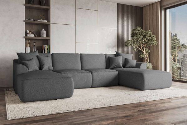99rooms Gusto Wohnlandschaft Strukturstoff NEVE Anthrazit mit Schlaffunktion