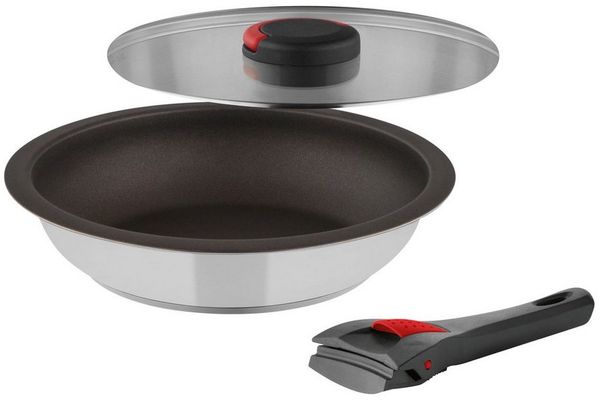 Kuppels Pfannen-Set QUICK CLACK PRO, 18/10 (5-tlg, vielfach kombinierbar), besonders platzsparend, abnehmbare Griffe
