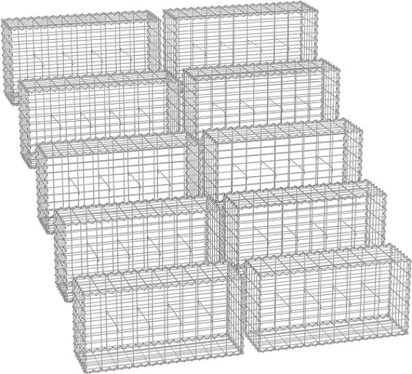 Gabionenkorb, 100 x 50 x 30 cm,10er Set, Metall-Steinkorb mit 5 x 10 cm Maschenweite für Mauersteine, verzinkt, Steingabione Mauer, silber GGB053