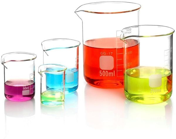 Glas Becherglas 5er Set 25ml 500ml Labor Küche Messbecher Borosilikatglas