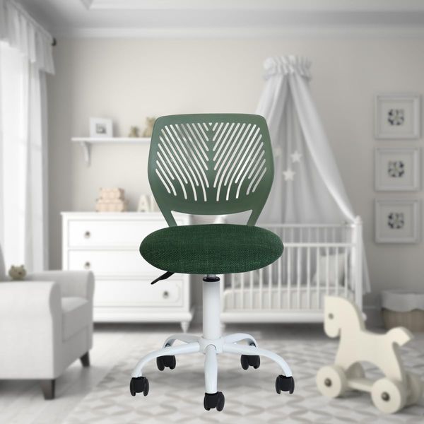 FurnitureR Vielseitig für Kinder, Arbeit ohne Armlehnen, höhenverstellbar, drehbar, bunt, für Schule und Büro, Dunkelgrün, Metall, 44 x 40 x 87 cm