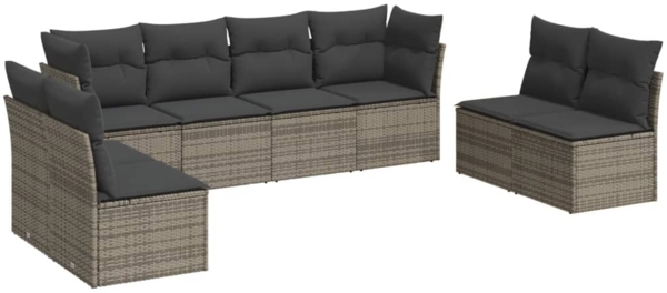 vidaXL 8-tlg. Garten-Sofagarnitur mit Kissen Grau Poly Rattan 3217450