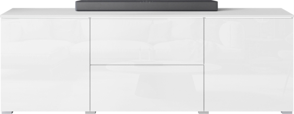 TV-Lowboard Doppo 180 (Farbe: Weiß / Weiß Hochglanz, mit weißer LED Beleuchtung)