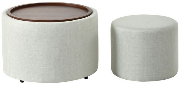 i@home Sitzhocker Nesting-Hocker aus Leinen mit Stauraum (Runder Fußhocker Holzablage & 4-in-1-Funktion), Wohnzimmer-Sitzhocker, Couchtisch, Aufbewahrung
