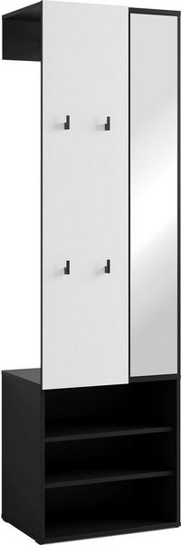 byLIVING Kompaktgarderobe Andorra/Spiegel, Kleiderstange und Schuhfächer/Garderobenschrank/Flurgarderobe/Maße: B 55, H 187,5, T 40,5 cm (Weiß)