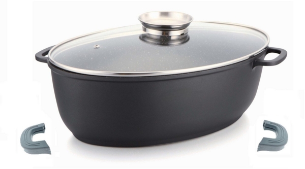 XXL Bräter Bratpfanne Schmortopf m. Glasdeckel Induktion 44cm Cheffinger CF-RO38