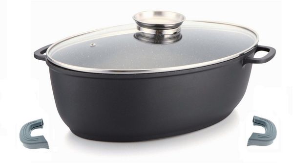 XXL Bräter Bratpfanne Schmortopf m. Glasdeckel Induktion 44cm Cheffinger CF-RO38