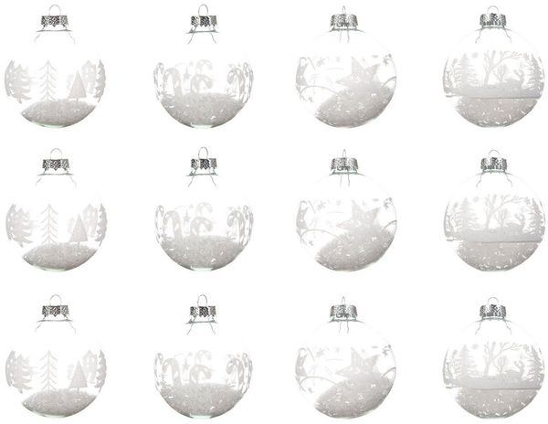 Kaemingk Weihnachtsbaumkugel, Weihnachtskugeln Glas mit Motiv gefüllt 8cm klar / weiß, 12er Set