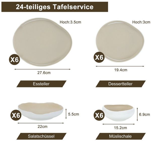 HOMELUX Geschirr-Set 24-tlg Teller Set Tafelservice Kombiservice Geschirrset Modernes, Weiß (24-tlg), 6 Personen, Keramik, Hochwertiges Geschirr set, spülmaschinen- & mikrowellengeeignet Bild 3
