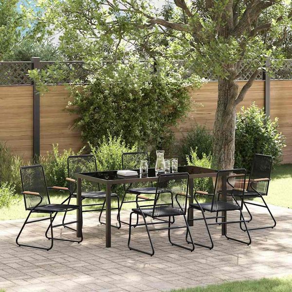 vidaXL Garten Essgruppe 7 pcs Schwarz Pulverbeschichteter Stahl 3379174